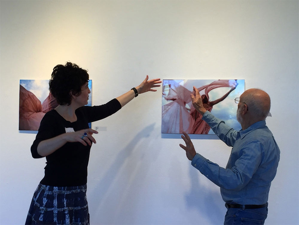 Carl D and Justine Stehle looking at a painting in a gallery