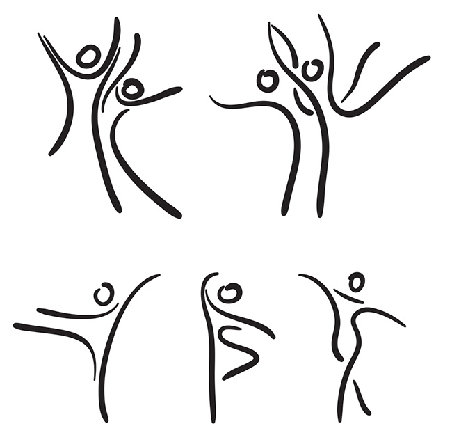 Minimalist line drawings of people dancing