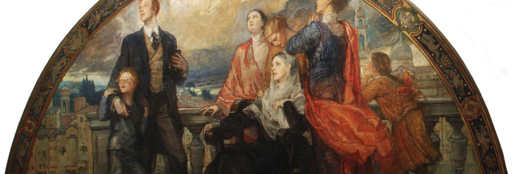 A Violet Oakley painting of a family standing on a balcony