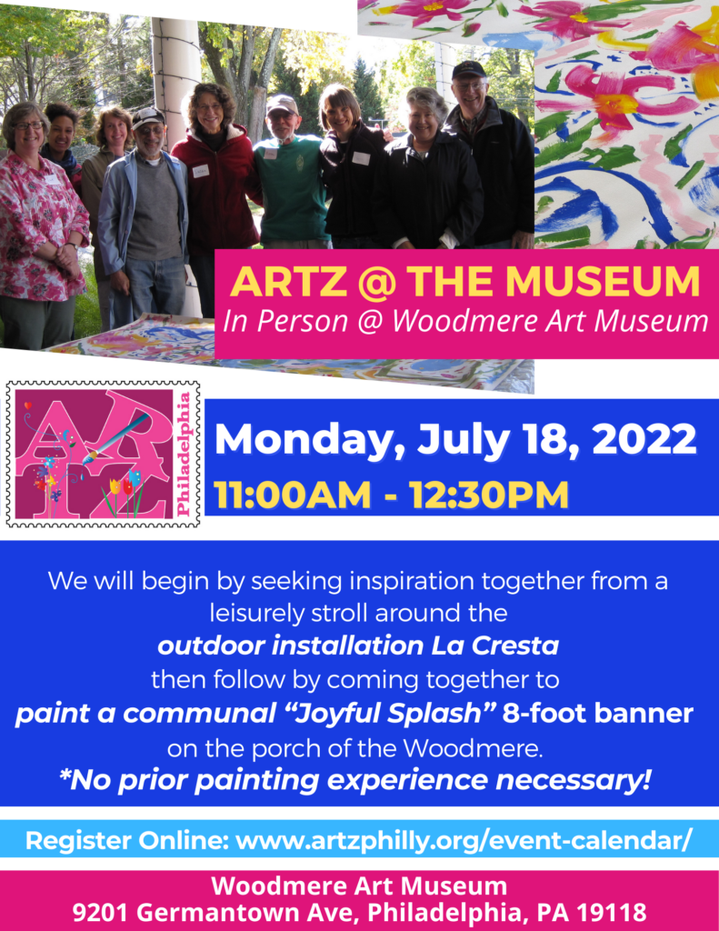 ARTZ @ The Museum Flyer with photos of people painting at Woodmere Art Museum