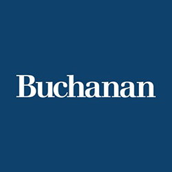 The logo for Buchanan, white text on a blue background
