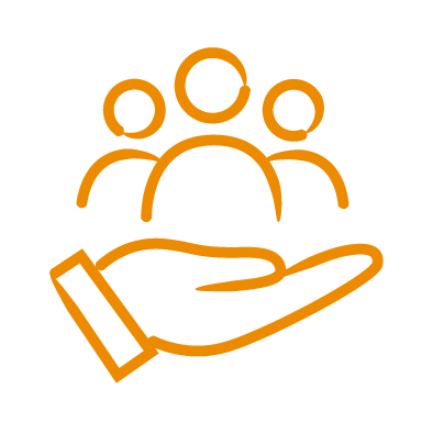 Hand holding a group of people